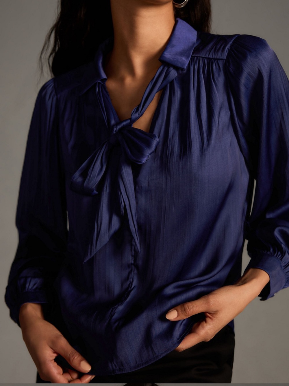 Anthropologie Deep Navy V-Neck Popover Top